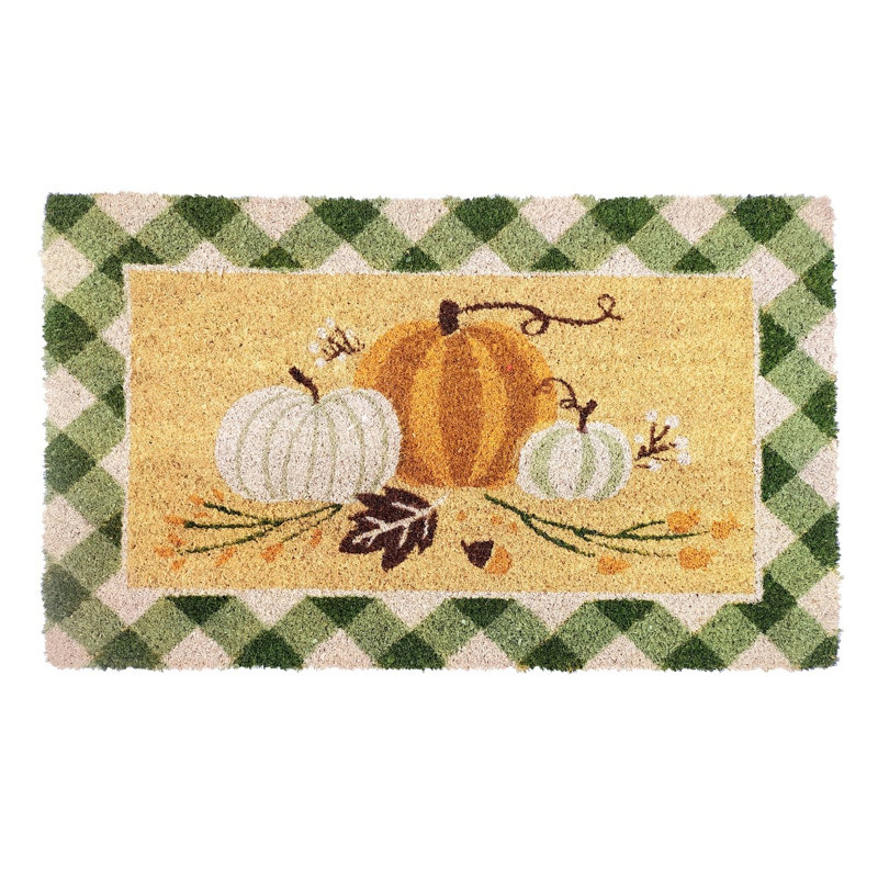 Tapis de porte en fibre de coco à carreaux citrouille - 45,7 x 76,2 cm (18 x 30 po) avec envers en caoutchouc