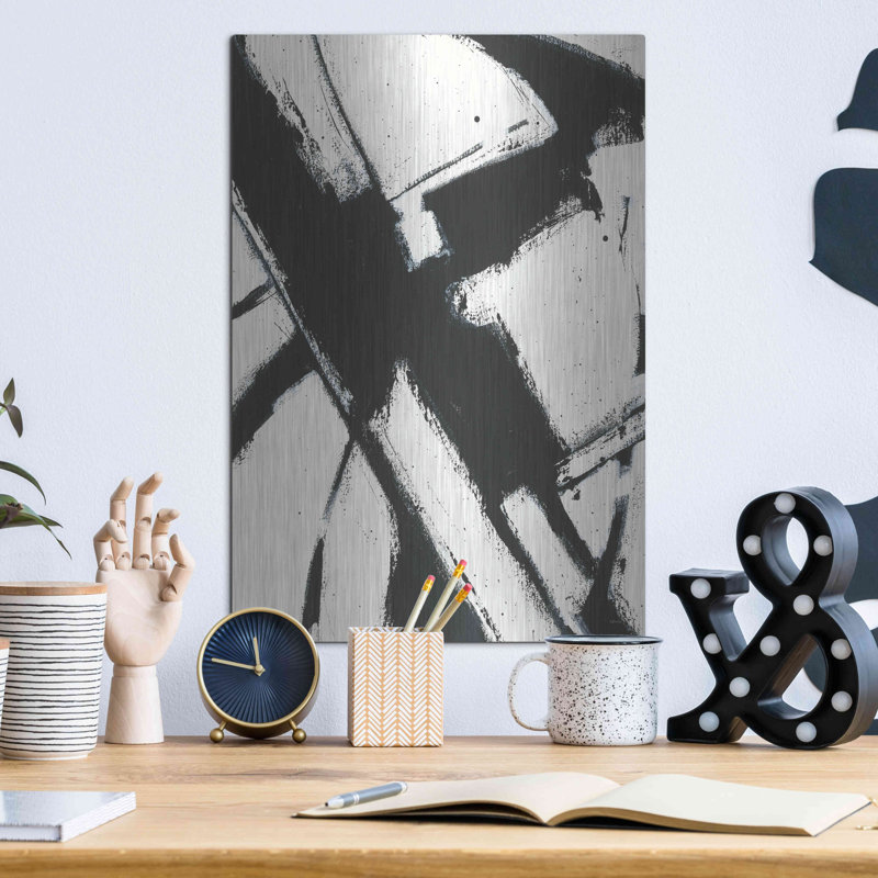 Art mural en métal «Expression Abstract I White Crop» par Shirley Novak, H 16 po x l 12 po