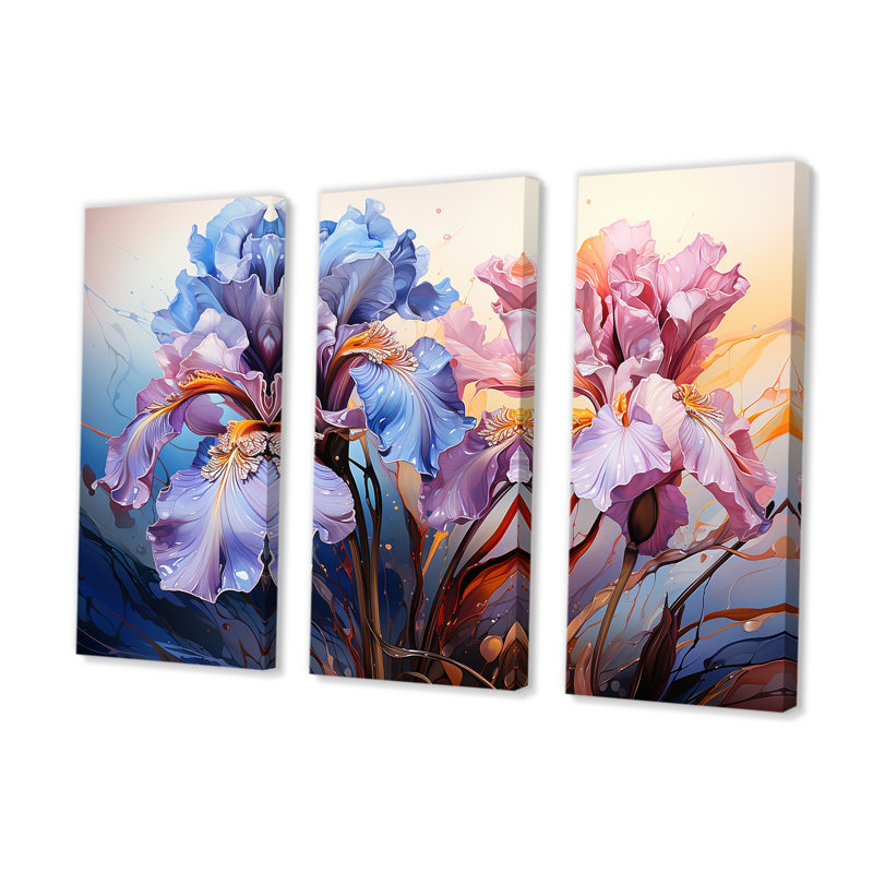 Iris Burst With Fierce Brushwork Dreamscape - ensemble d'art mural Iris, H 28 po x l 36 po x P 1 po