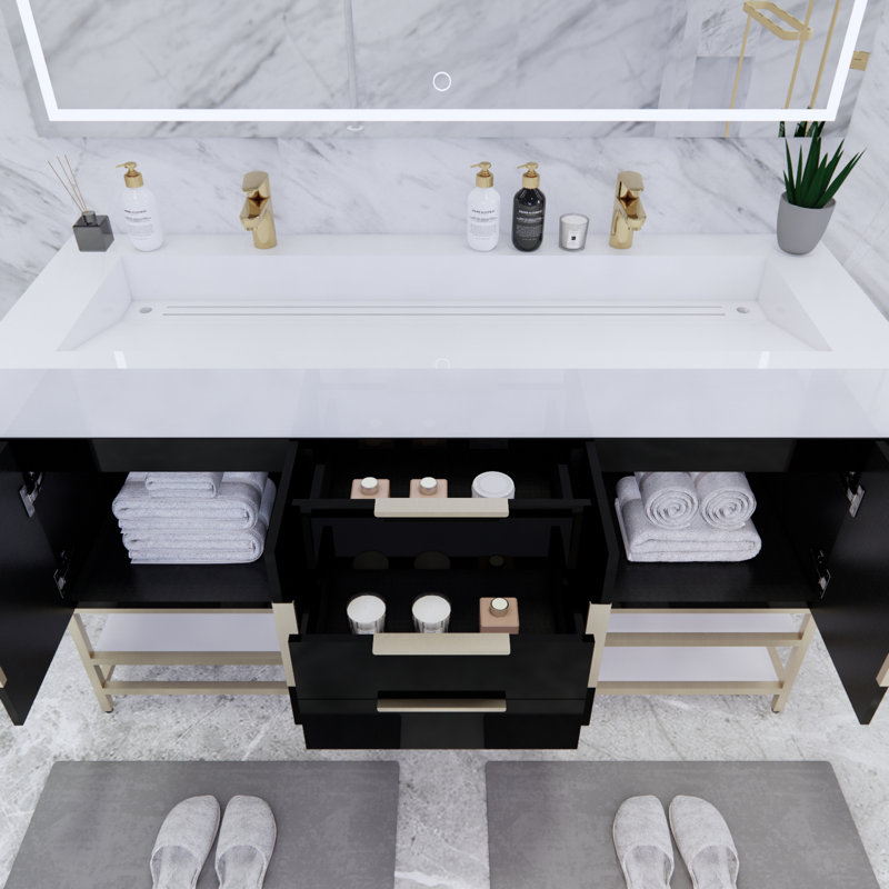 Ensemble de meuble-lavabo double 59 po Glasgow, Noir ultrabrillant