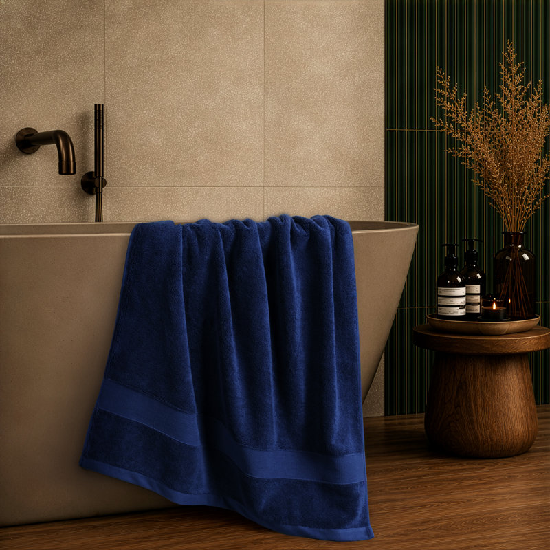 Serviette de bain turque géante 100% coton 30 x 56 po, super douce et absorbante 700 g / m², Marine, 1 emballage