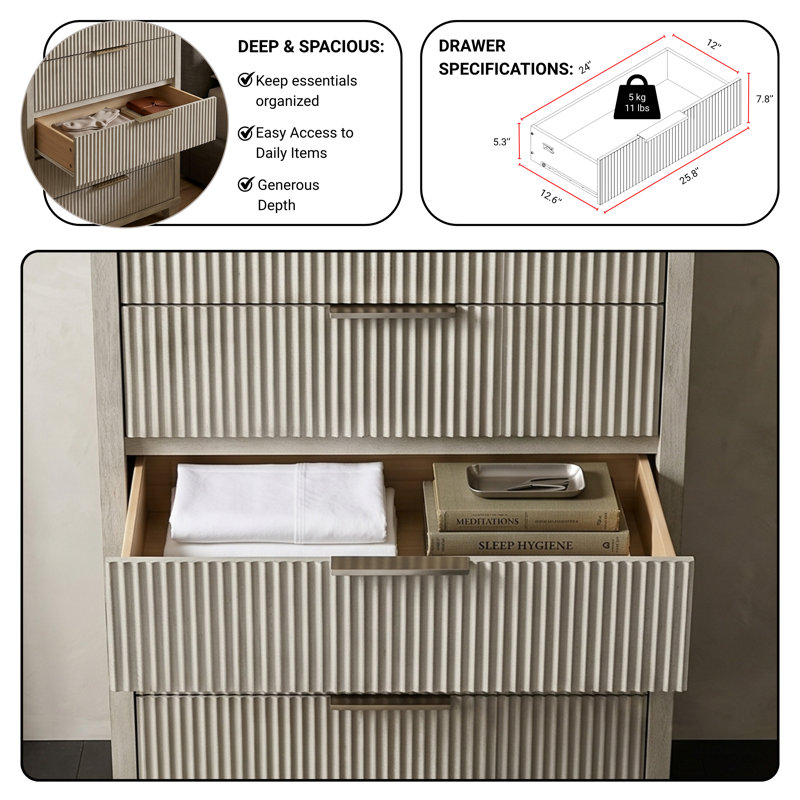 Baidy 45.7" H Solid Wood 5 Drawer Chest Mid-Century Modern, Anti White