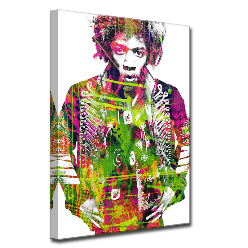 Iconic Jimmy Hendrix - Impression d'art graphique sur verre, H 16 po x l 12 po x P 1,5 po