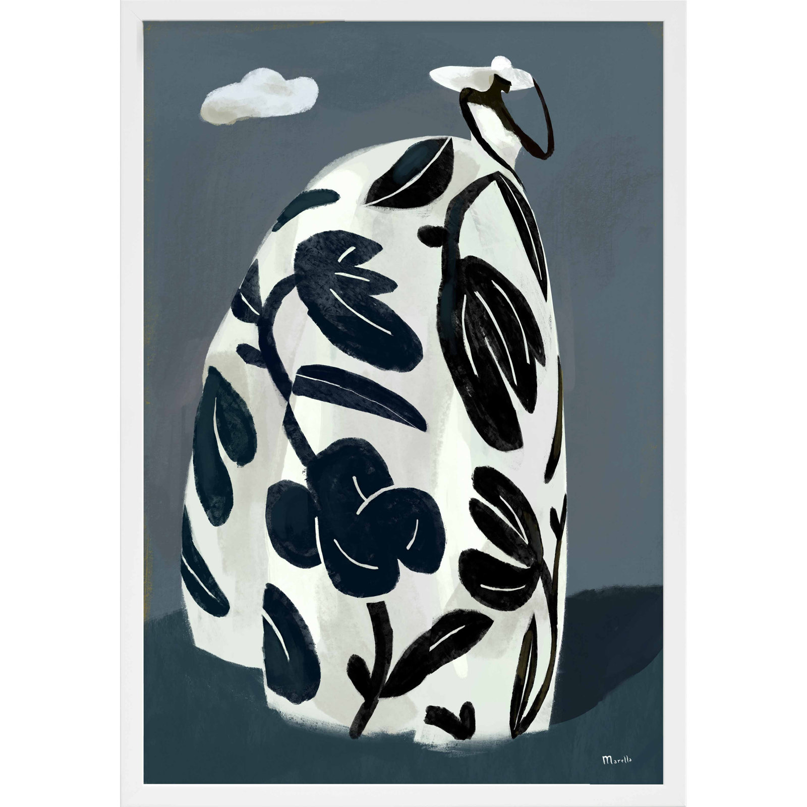 Black Dress by Marco Marella For Studio M, White Paper Framed, 30" H x 21" W x 1.25" D