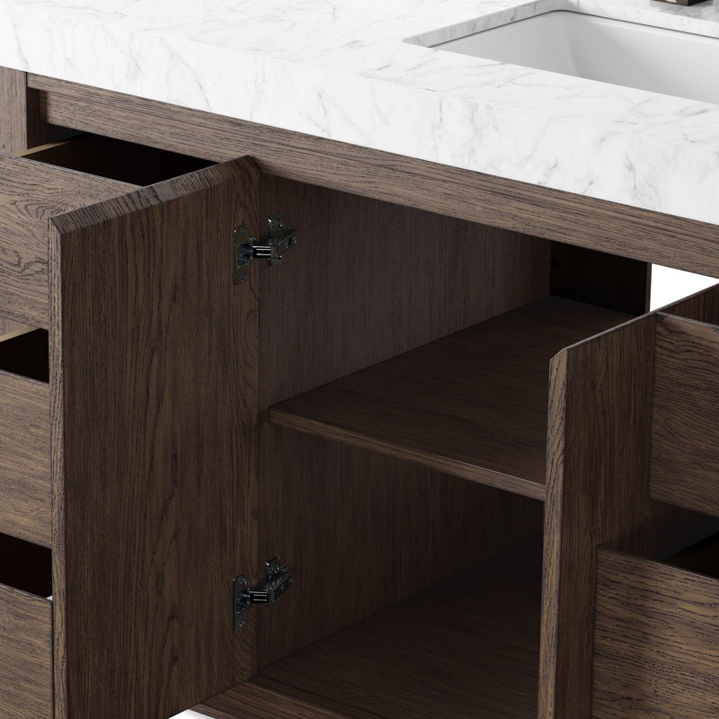 Everett Single Wide Vanity-Satin Light Wash Oak, Satin Espresso Oak