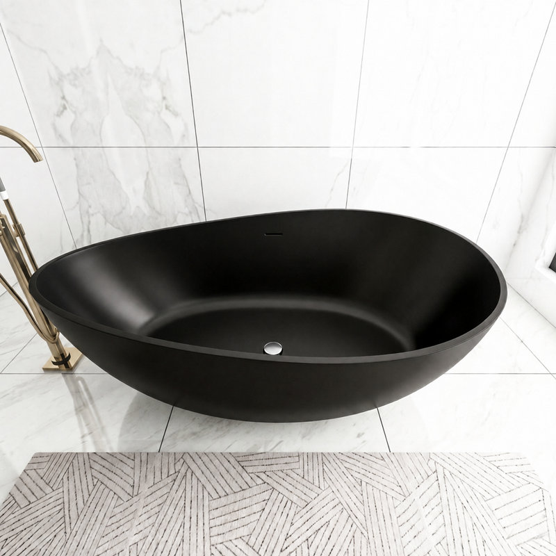 Baignoire de trempage autoportante à surface solide 71 ", finition ovale noir mat