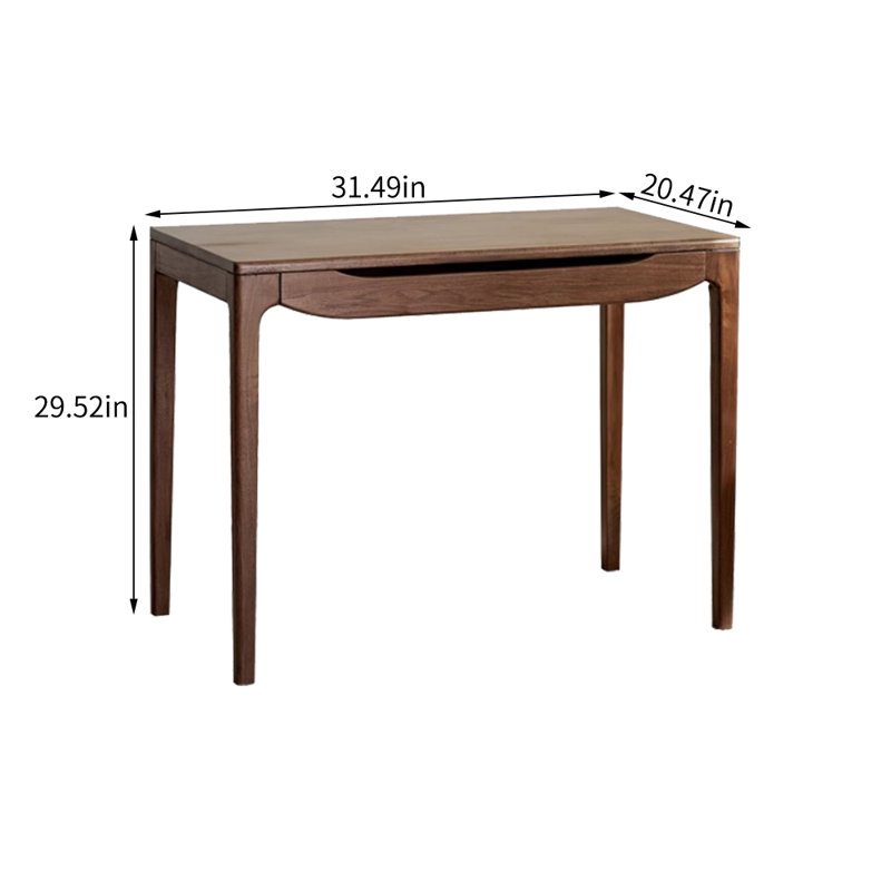 Petit bureau d'écriture simple en bois massif brun noisette, H 29,52 po x l 31,49 po x P 20,47 po