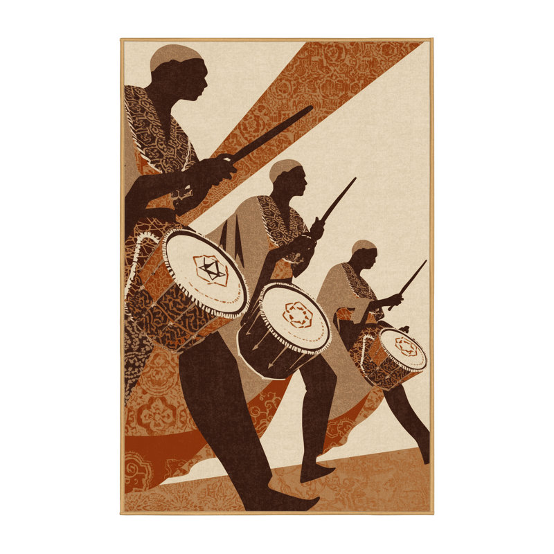 Soft Plush Forbell Parade Drummers Global Inspired Moroccan Area Rug in Brown – LightBrown Binding, 5x8