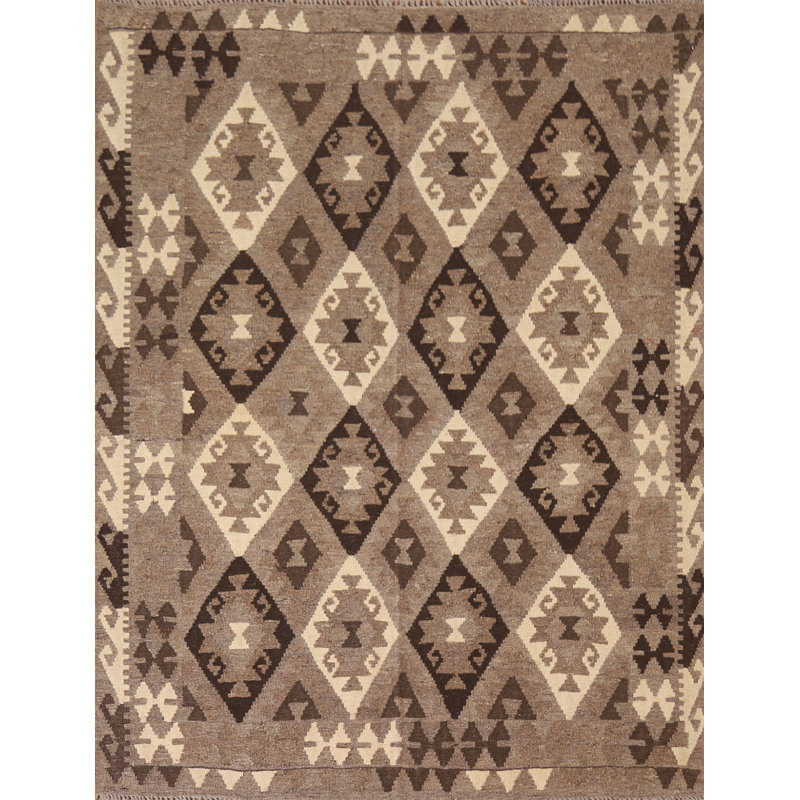 Tapis brun à motif géométrique Kilim 5 x 6