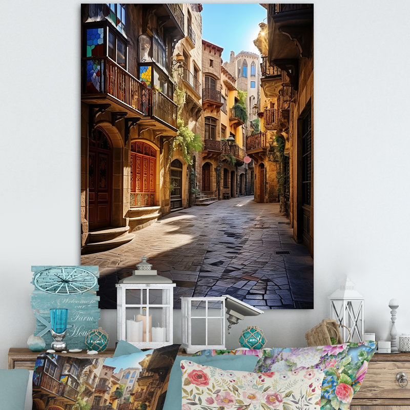 Espagne, quartier gothique de Barcelone, art mural sur toile Cityscapes, H 32 po x l 16 po x P 1 po, Toile tendue