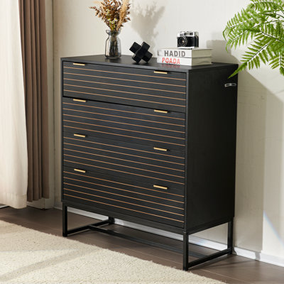 Mid-Century Modern 4 Drawers Storage Accent Chest 35"W Wood Dresser