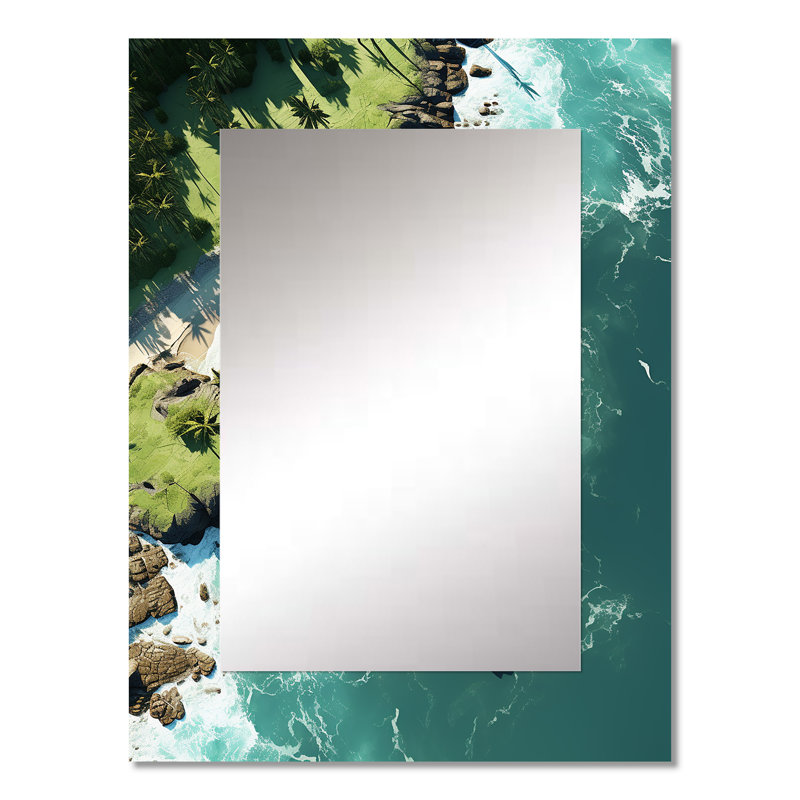 Aerial View On Tropical Island I - Coastal Rectangular Wall Mirror, 32" x 24"