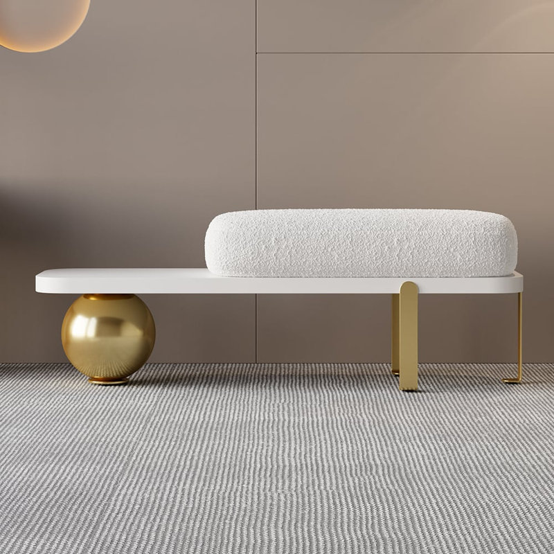 Boucle Upholstered Bench, Gold/White