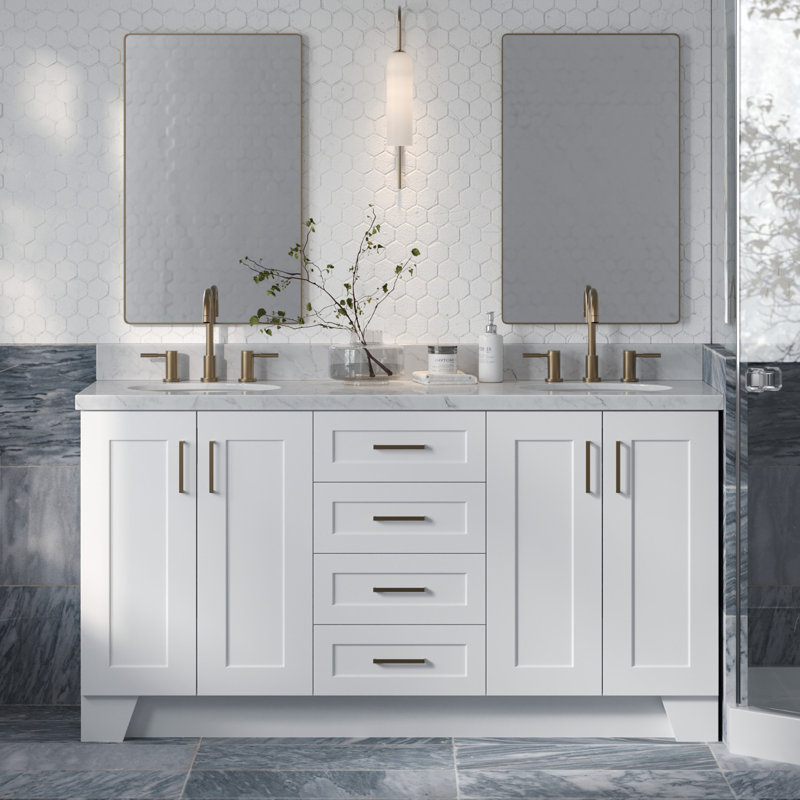 Base de meuble-lavabo double en bois massif de 66 po Sawyer, Blanc