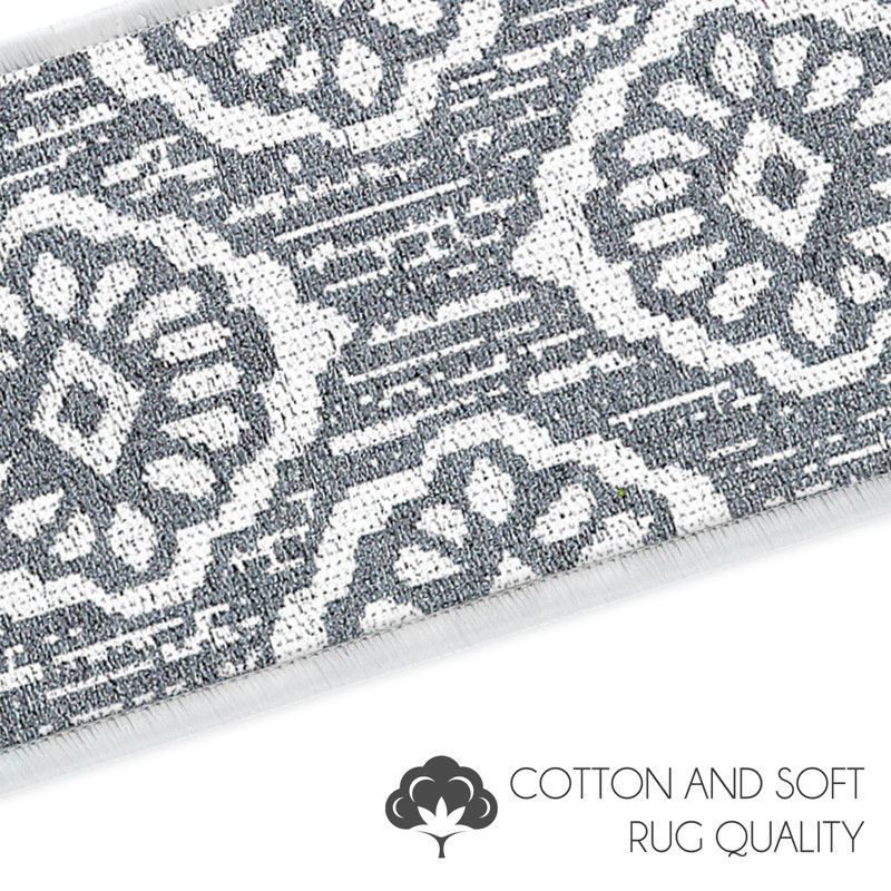 Tapis de marche intérieur antidérapant 9 po x 28 po Flower Design, gris, 4
