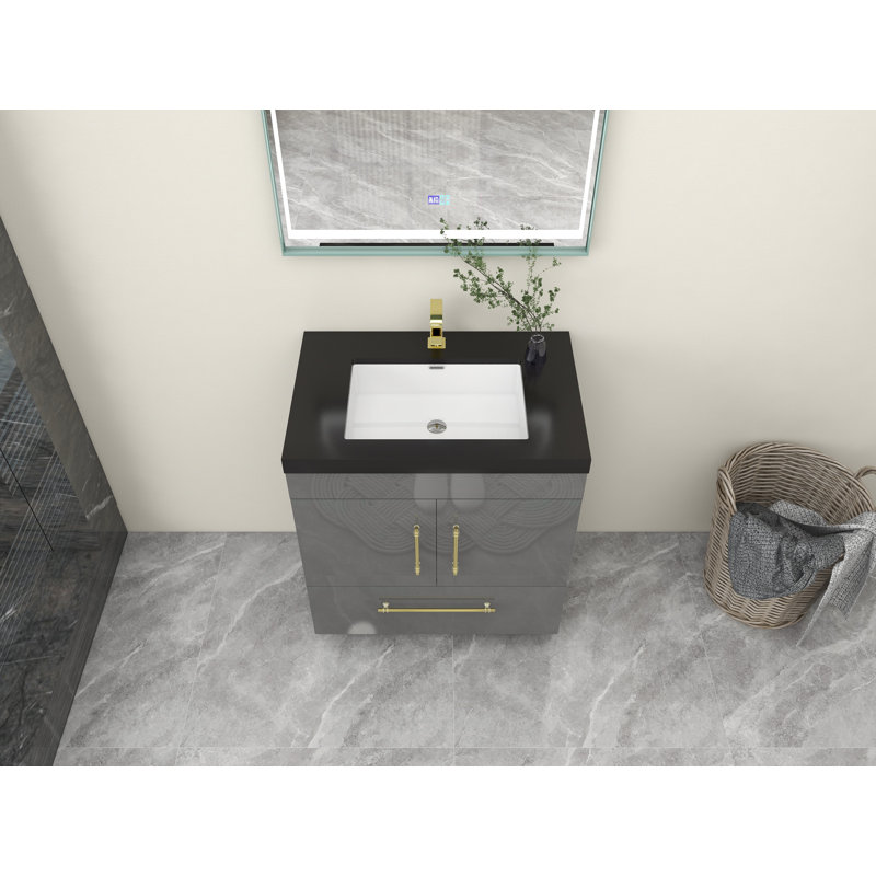 Ensemble de meuble-lavabo simple 30 po Camoni, Or mat, Gris ultrabrillant