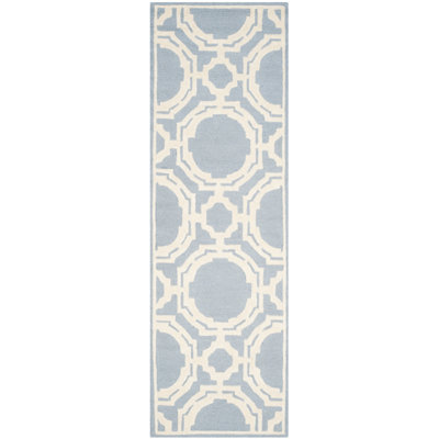 Tapis bleu / ivoire en laine touffeté à la main à motif géométrique Cannen