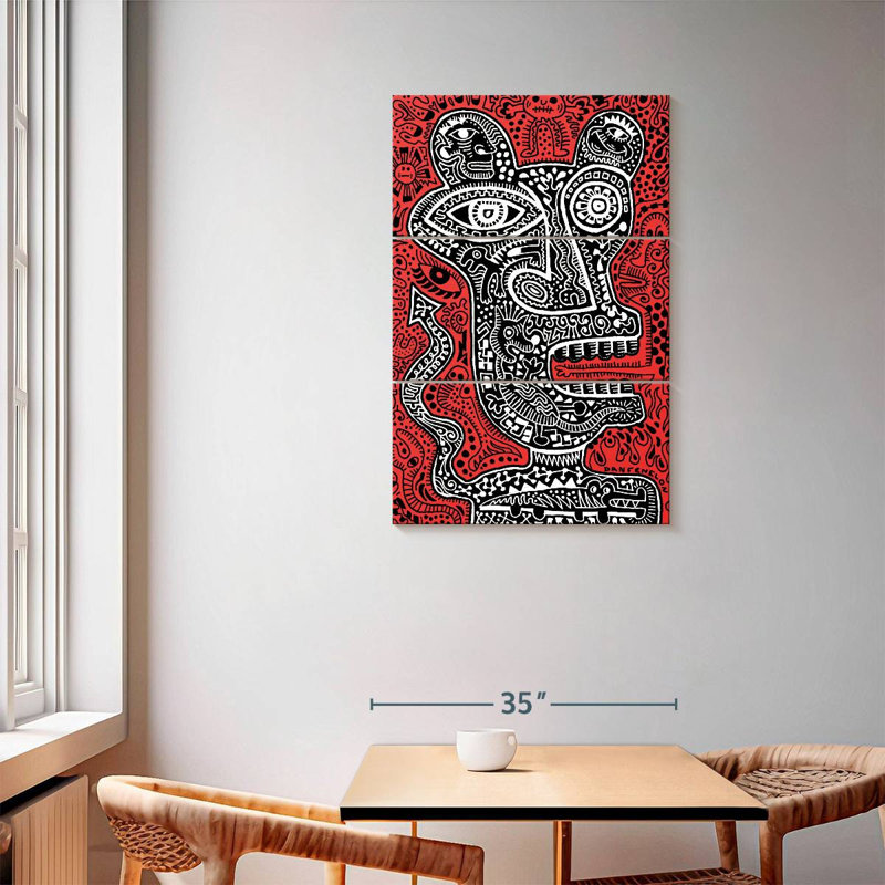 Tête de tiki Kelan I - rouge, H 57 po x l 36 po