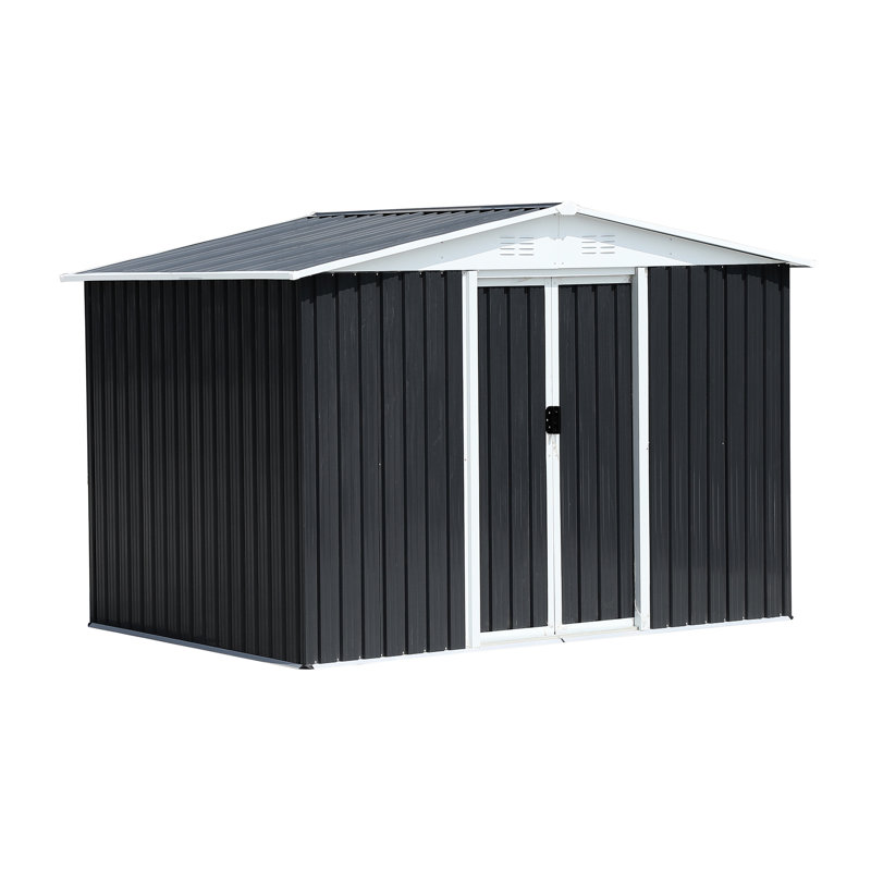Grey Metal Outdoor Storage Shed With Sloped Roof - 8x6 Feet For Bicycle 8ft X 6ft, Gray