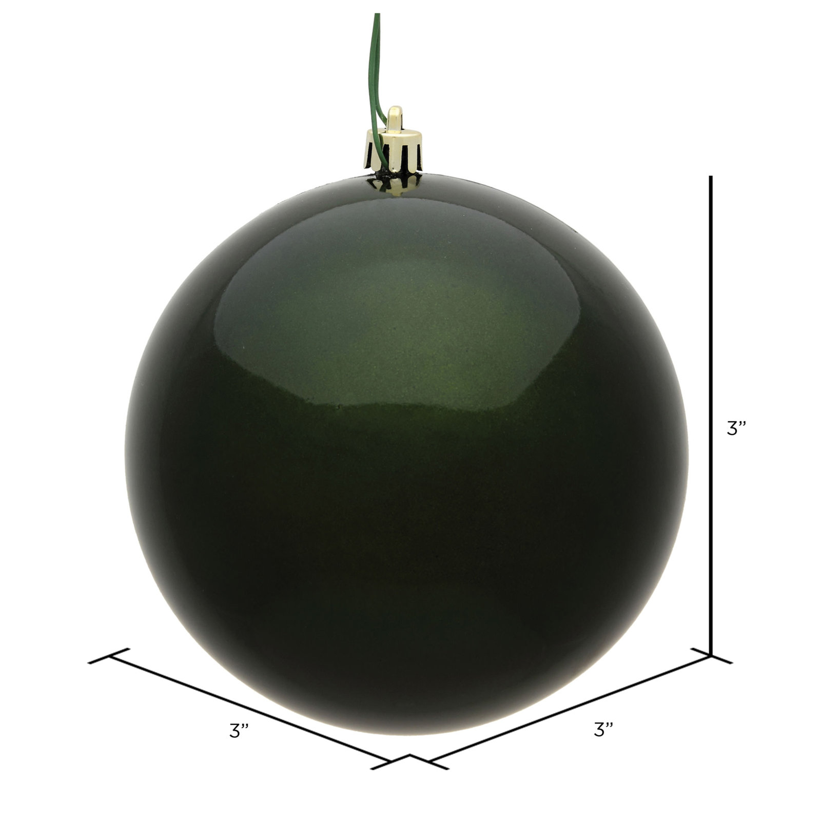 Holiday Décor Ball Ornament, Moss Green Candy, 3" H x 3" W x 3" D