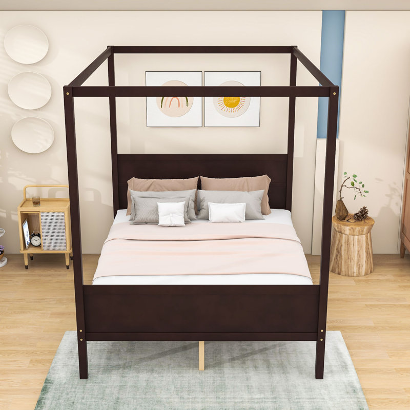 Queen Canopy Bed With Headboard and Footboard, Espresso	