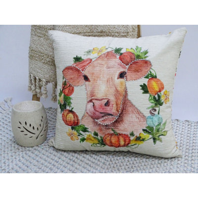 Embroidered Cotton Blend Throw Pillow