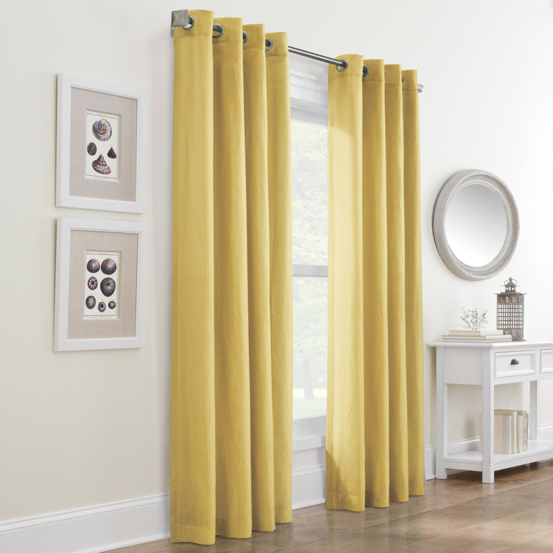 Philipsberg Solid Semi-Sheer Grommet Single Curtain Panel, Yellow, 52" W x 84" L