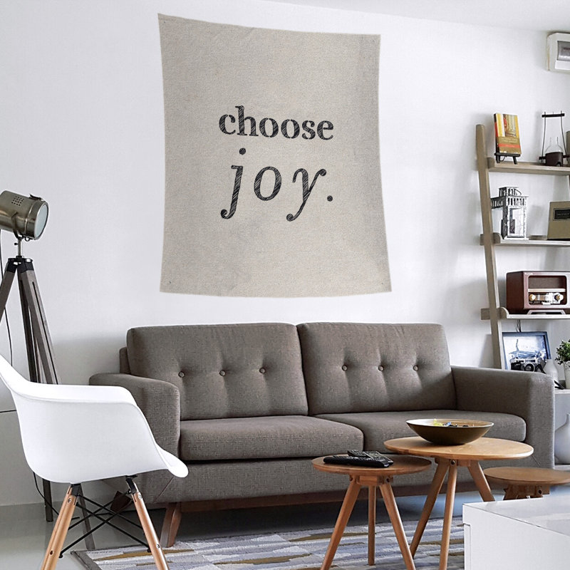 Tapisserie de polyester, choisir la joie citation, H 60 po x l 51 po, Blanc / Noir