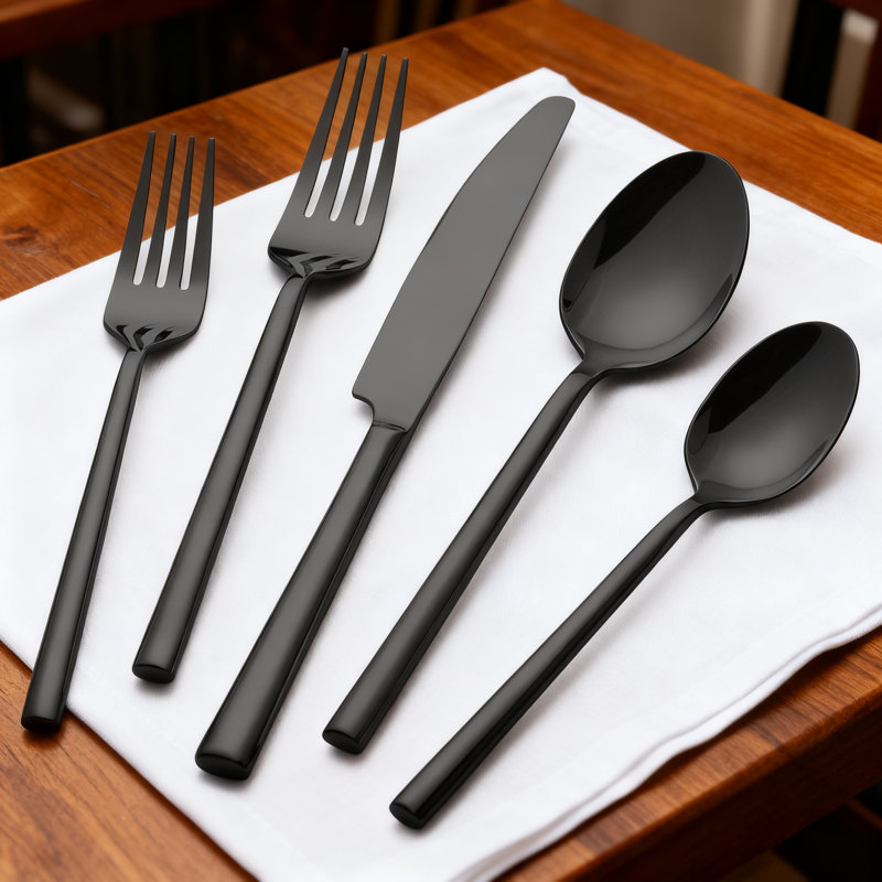 Ensemble de couverts 20 pièces en acier inoxydable Potter, service pour 4 avec service d'ustensiles, finition miroir moderne pour les repas de tous les jours