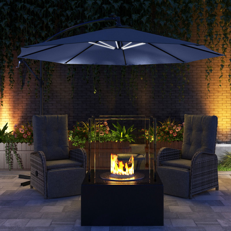 Parasol de patio en porte-à-faux décalé avec lumières solaires, base, Bleu