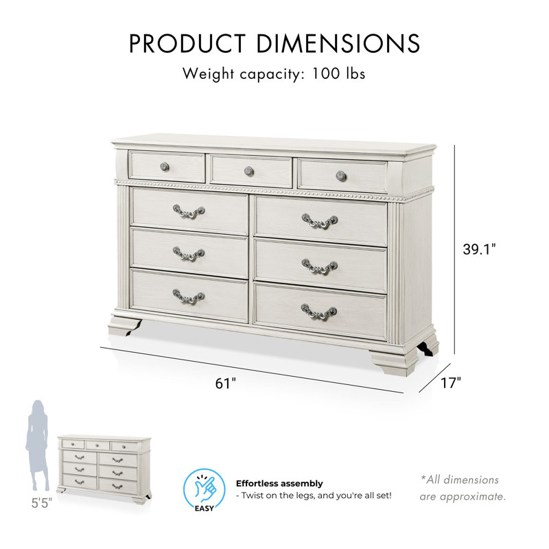 Commode 9 tiroirs Adames, Blanc