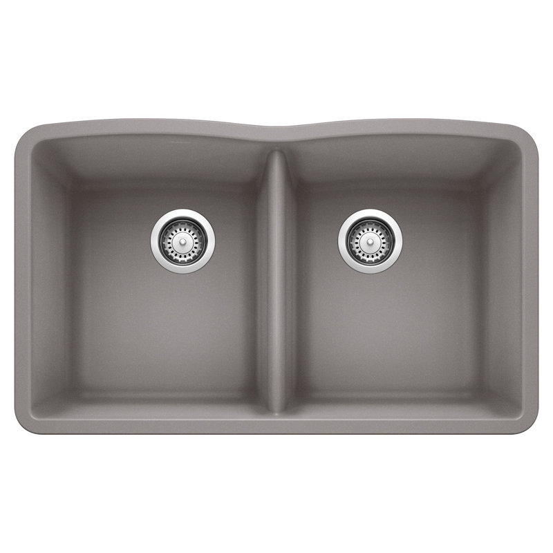 Diamond SILGRANIT 32" 50/50 Double Bowl Undermount Kitchen Sink, Metallic Gray