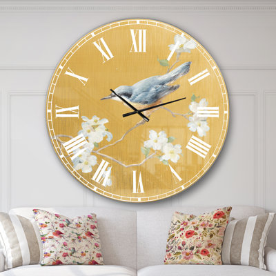 Horloge murale traditionnelle Gold Bird on Blossoms II