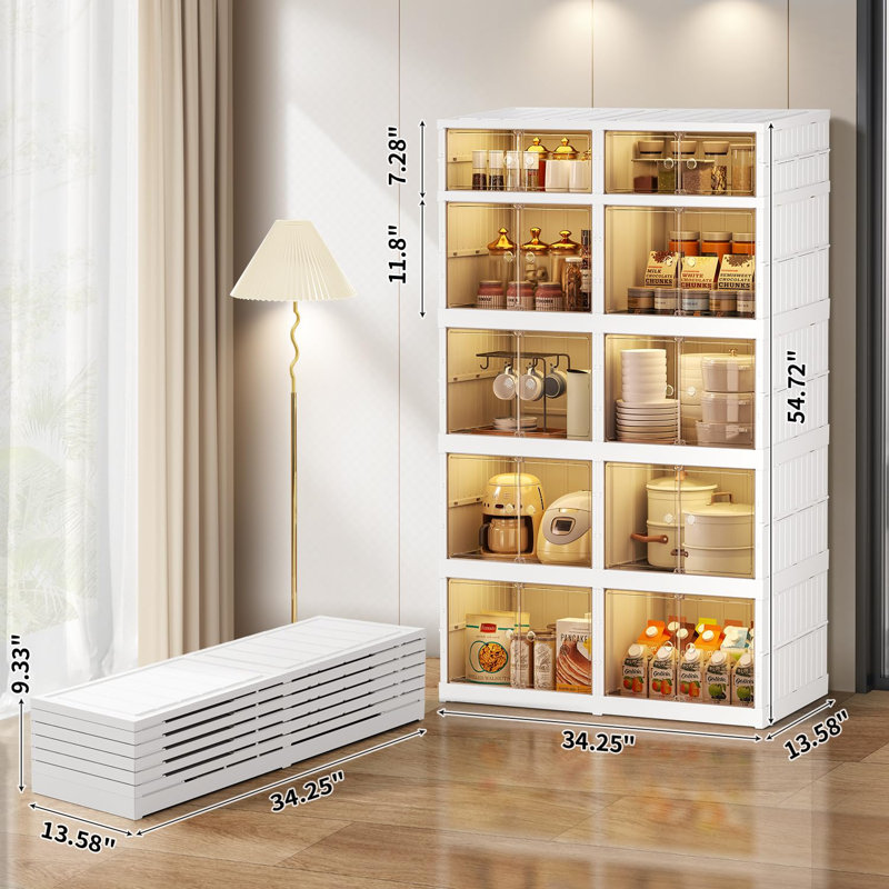 Armoire de rangement à 5 niveaux 10Grids garde-manger pliable en plastique pliable avec portes