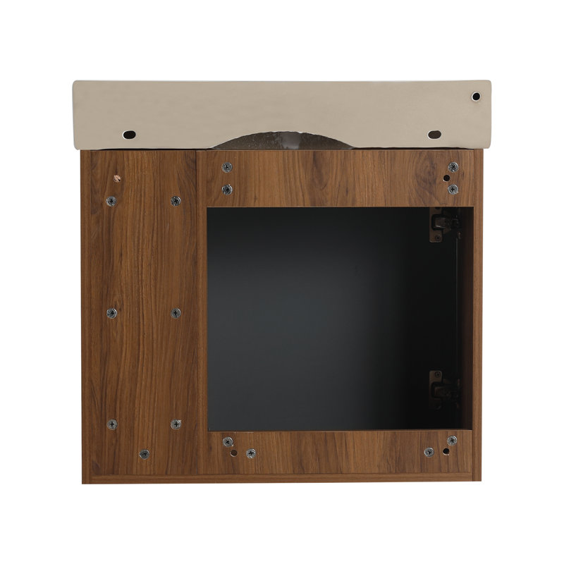 Ensemble de meuble-lavabo simple mural 24 po, comptoir flottant avec plateau en céramique 24 po , Black+Brown Ebony