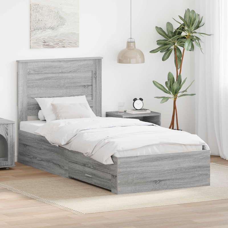 Bed, European Single (90 x 200 cm), Grey Sonoma