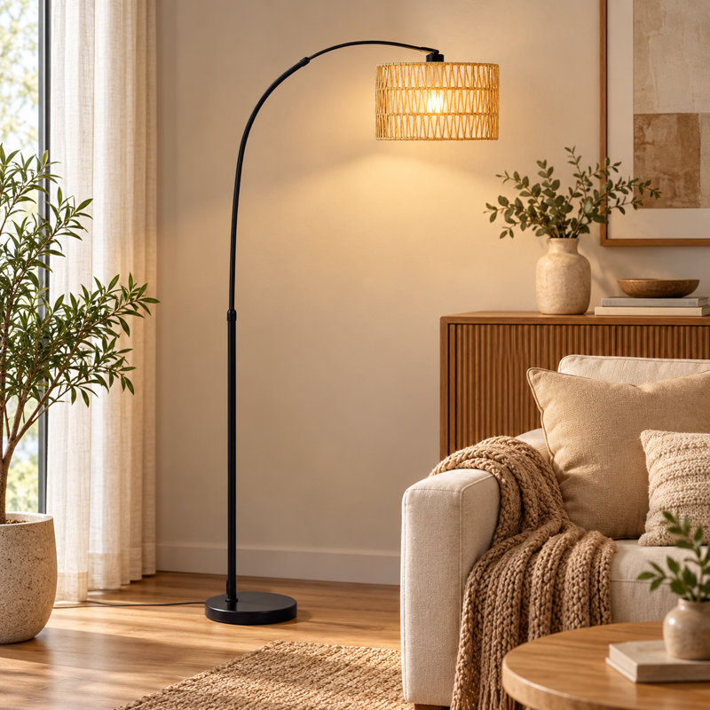 175cm Rattan Arched/Arc Floor Lamp