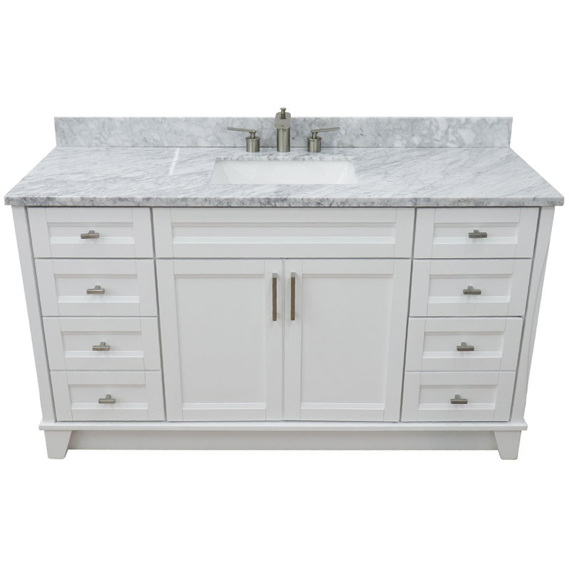 Ensemble de meuble-lavabo simple 61 po Denzell, Marbre blanc