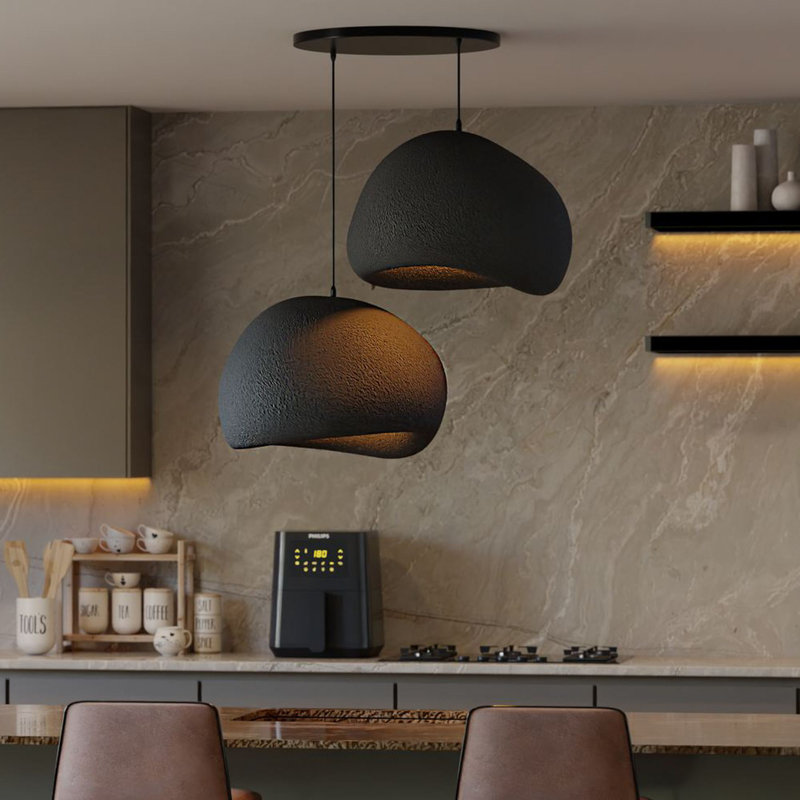 Elegant Black Chandelier, Adjustable Height 12.2 to 47.2 Inches, 2-Piece Polymeric Composite Body, Ø11.8 x 1.2 Inches Base Plate, 2 x E27 Max 40W Sockets (Bulbs Not Included) | Modern Lighting for Home Decor