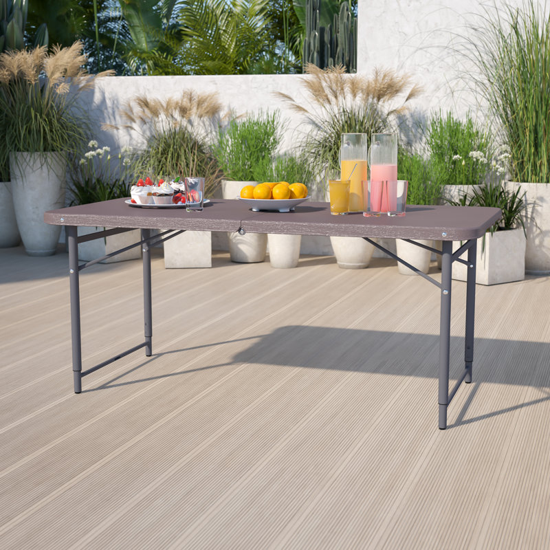 Adjustable Gray Metal and Brown Plastic Bi-Fold Portable Table