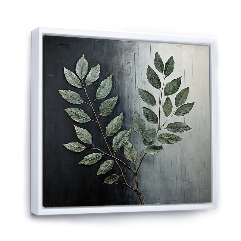 Feuilles d'harmonies orme ardoise, H 30 po x l 30 po x P 1 po, Cadre flottant blanc