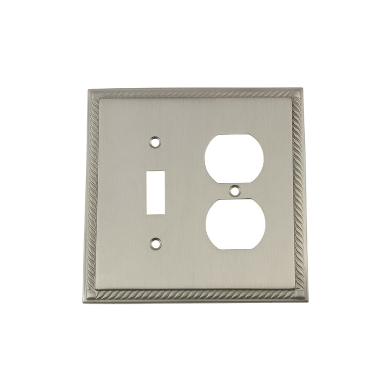 Rope 2-Gang Duplex Outlet / Toggle Light Switch Combination Wall Plate, Satin Nickel
