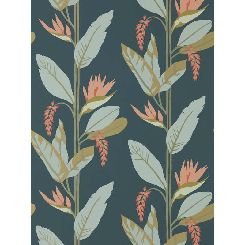 Llenya Wallpaper, Ink/Coral/Seaglass