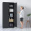 Armoires de rangement robustes en métal de 72 po avec verrou et étagères réglables, armoire de service noire pour garage, bureau, salle de bain et balcon Mak Peace
