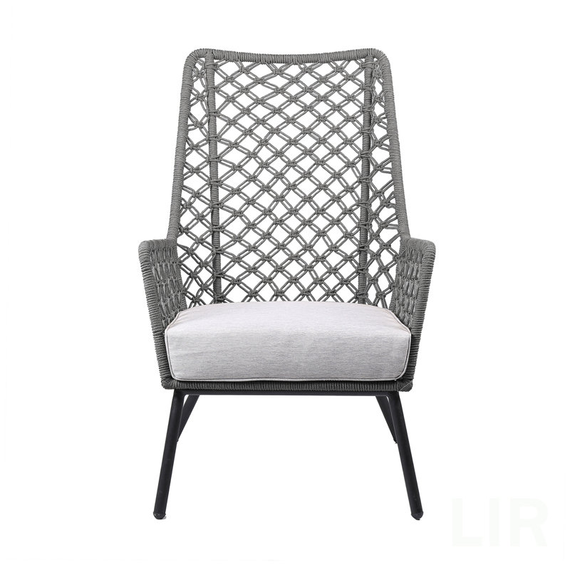 Marco Indoor Outdoor Steel Lounge Chair With Gray Rope And Gray Cushion, Chair, Gray