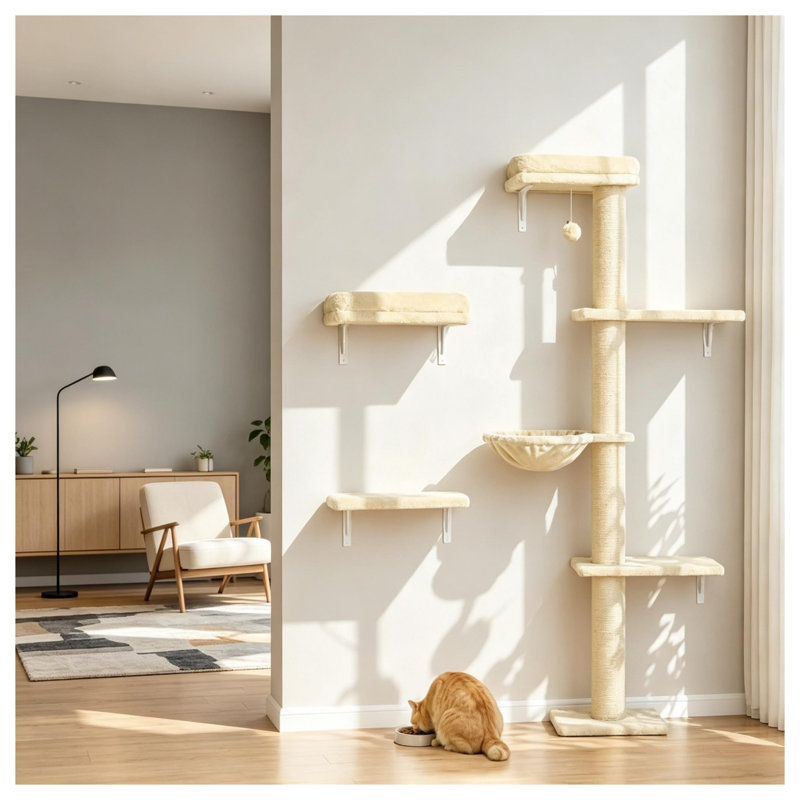 Ensemble de meubles muraux 3 en 1 pour chats avec griffoir pour chatons d'intérieur, idéal pour grimper et dormir.