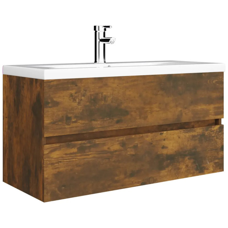 Dellen 90cm Single Bathroom Vanity Base Only, Smoked Oak