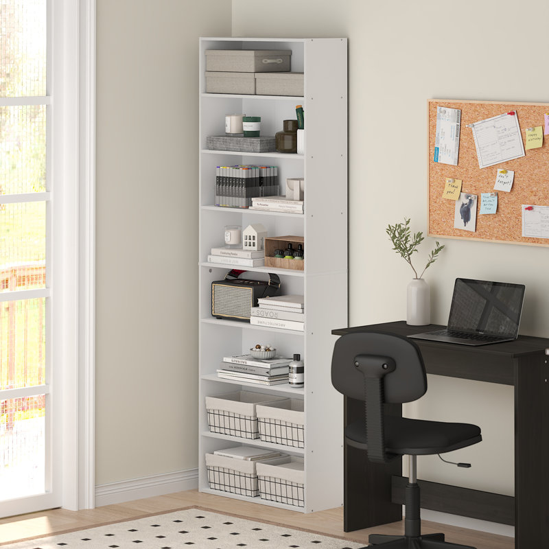 Kyngsten 8-Tier Open Shelf Bookcase, Bookshelf, Storage Organizer, 12 x 24 x 71, Amber Pine, White