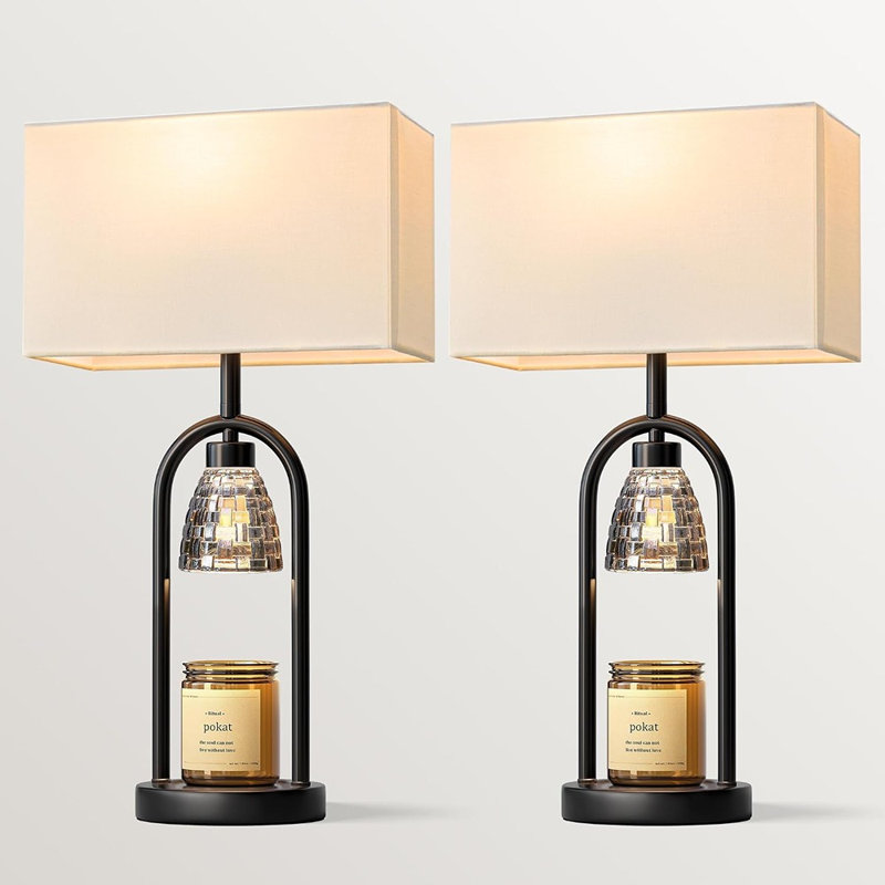 Ensemble de 2 lampes de table noir mat avec chauffe-bougie, lampes de chevet à double lumière à intensité variable et minuterie pour chambre ou salon