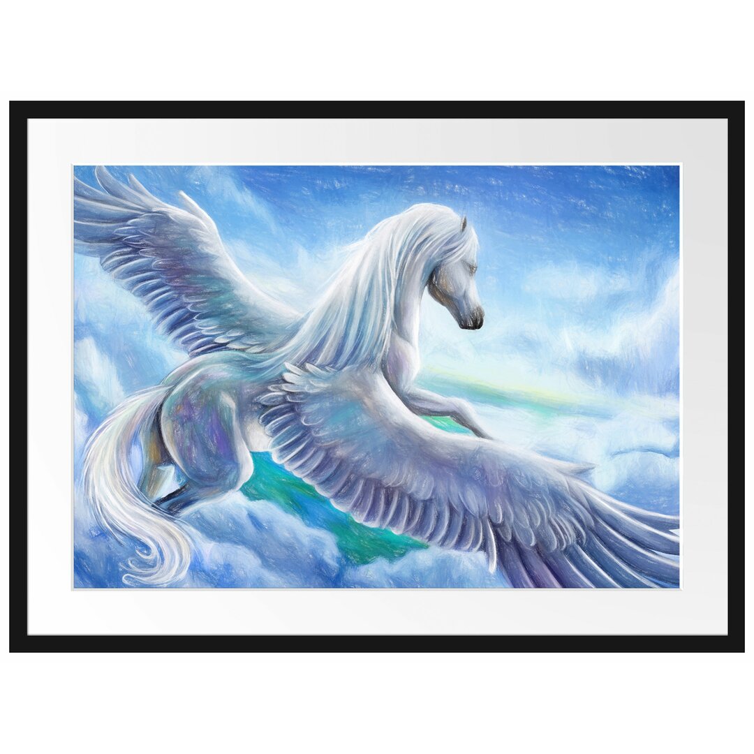 Gerahmtes Poster Pegasus fliegt über den Wolken